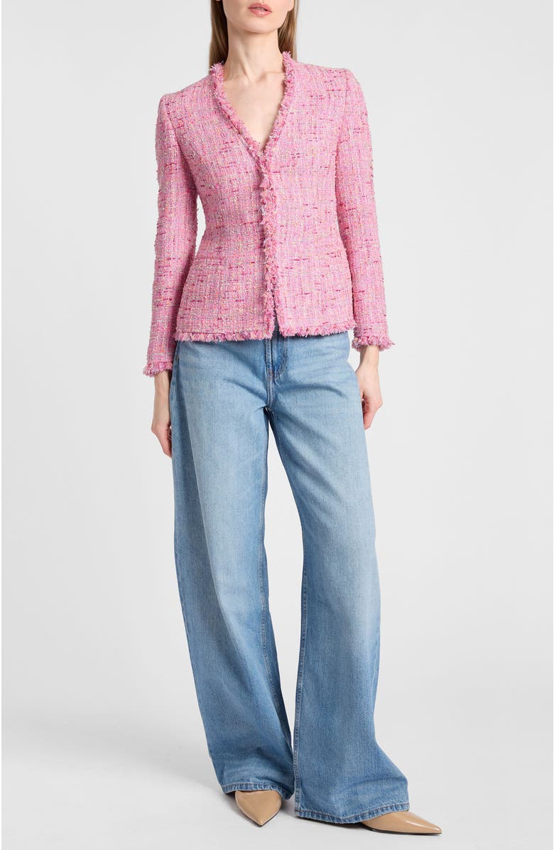 Santorelli Cynthia Jacket in Luxury Cotton Blend Tweed, Alternate, color, Candy Pink