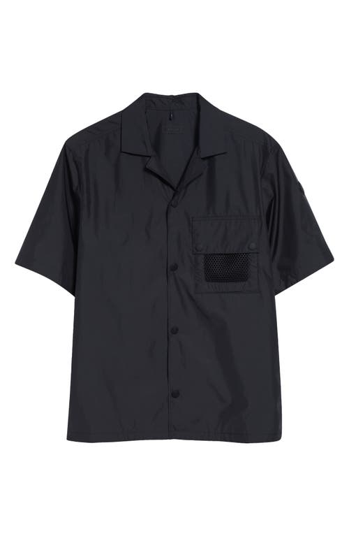 Moncler Mesh Pocket Short Sleeve Ripstop Snap Shirt In Black