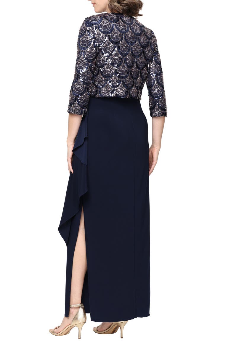 Matte Jersey Two-Piece Gown with Bolero Jacket, Alternate, color, NAVY