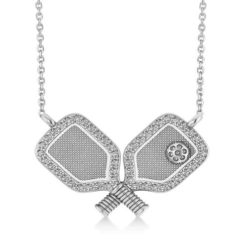 Diamond Large Dual Pickleball Paddle Pendant Necklace 14K