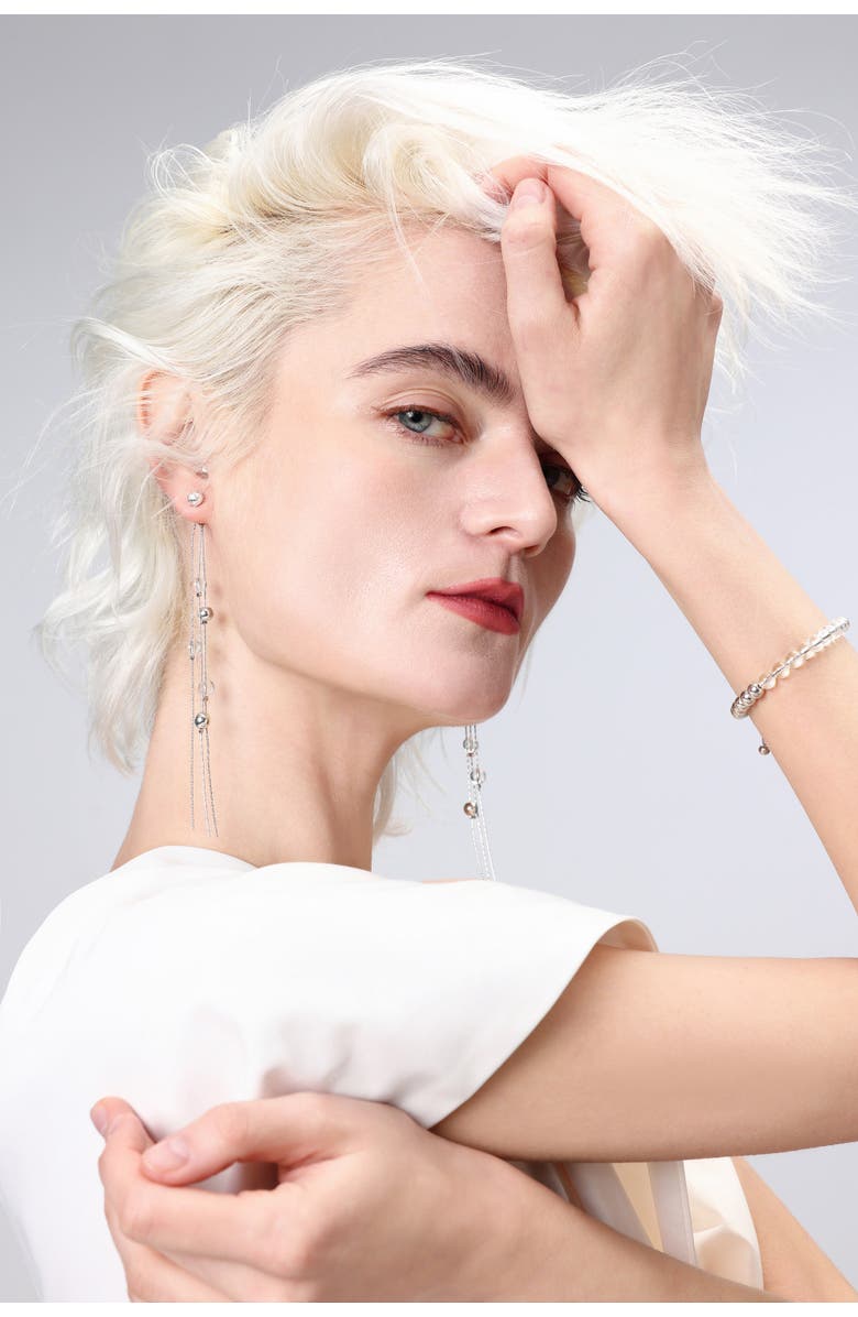 Classicharms FrostLily Mini Clear Crystal and Bead Drop Earrings, Alternate, color, Silver