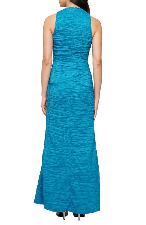 Alex Evenings Sleeveless Stretch Taffeta Maxi Cocktail Dress In Blue