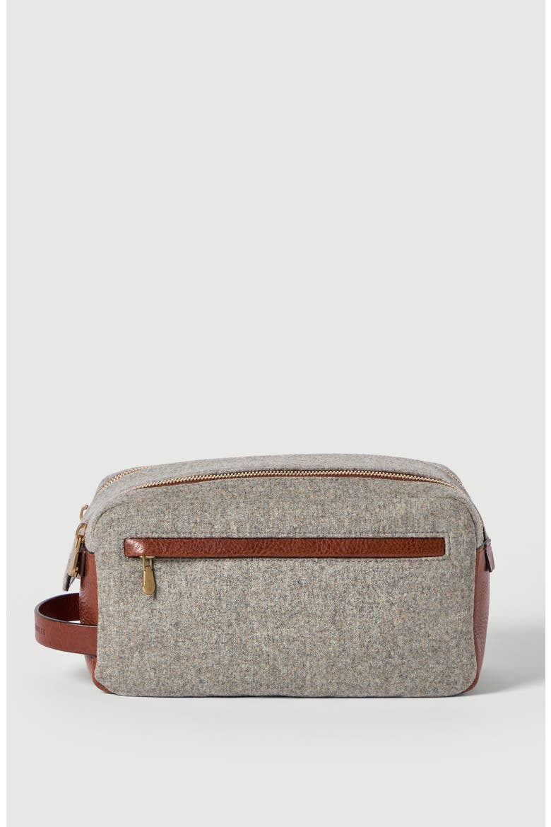 Virgin wool, alpaca and cashmere flannel beauty case with grained calfskin inserts and double zipper, Main, color, Leather