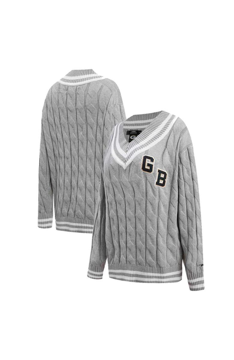 PRO STANDARD Women's Pro Standard  Heather Gray Green Bay Packers Prep V-Neck Pullover Sweater, Main, color, 