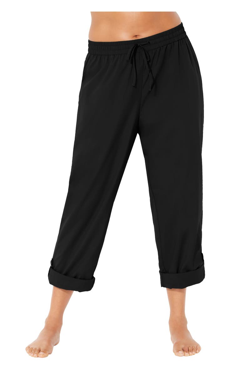 Swim 365 Taslon<sup>®</sup> Cover Up Roll-Up Pant, Main, color, Black