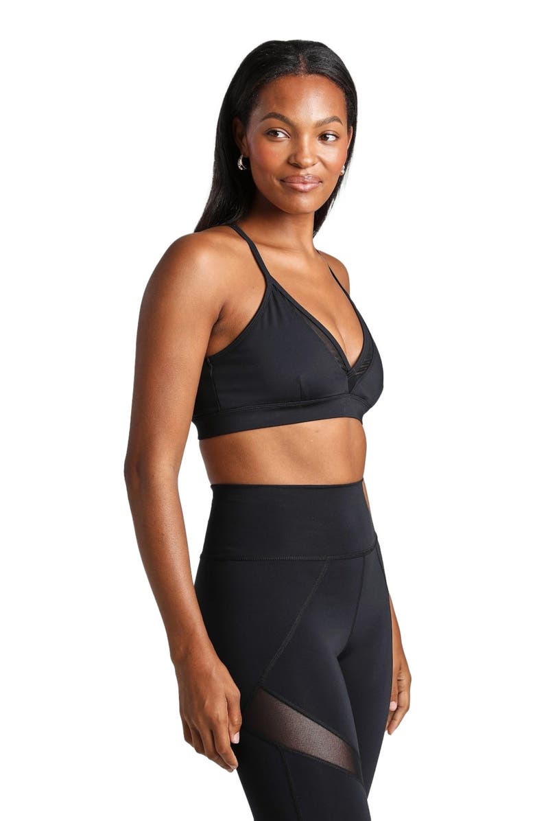 Losano V Neck Mesh Panel Bra, Alternate, color, Black