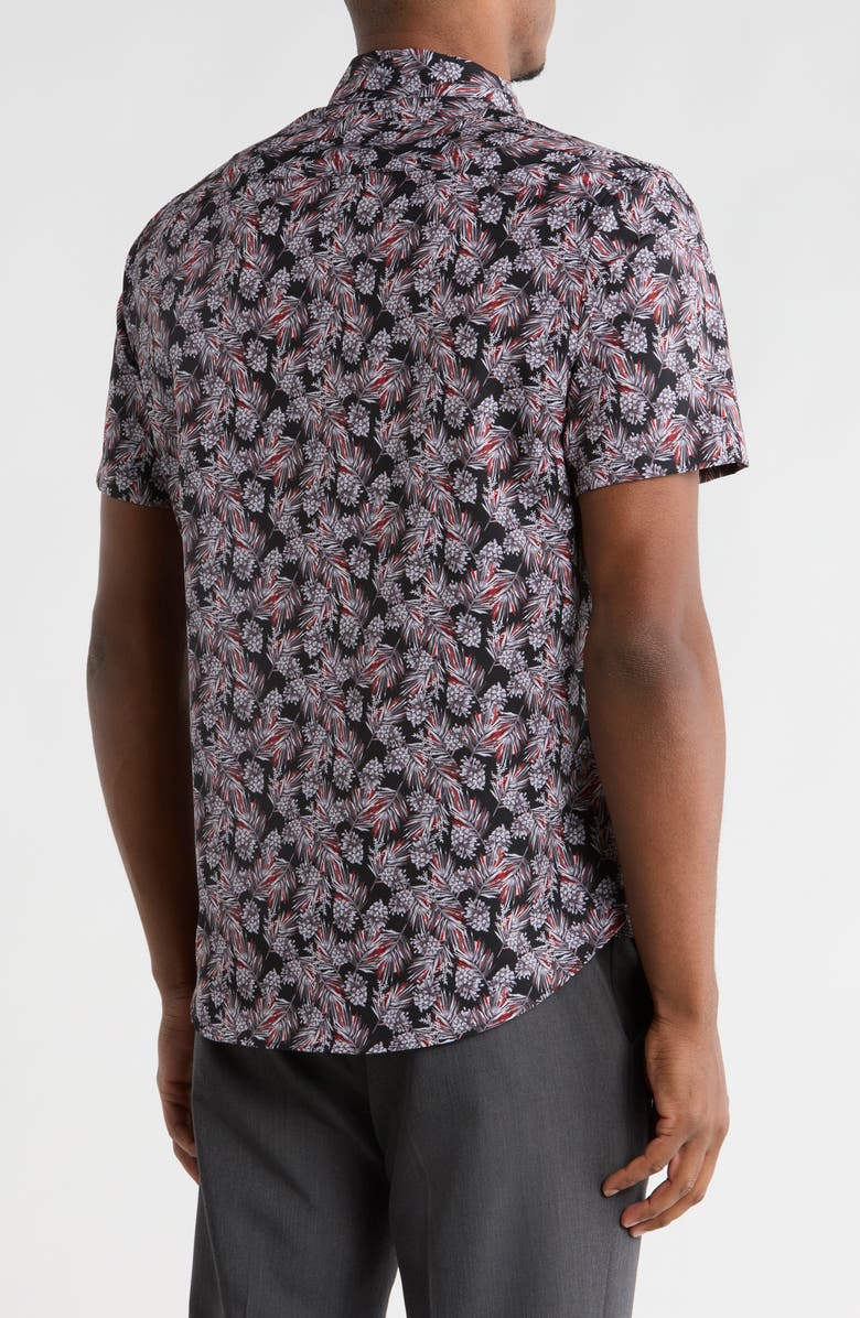 CONSTRUCT Slim Fit Pine Cone Print 4-Way Stretch Short Sleeve Shirt, Alternate, color, Black/ Red