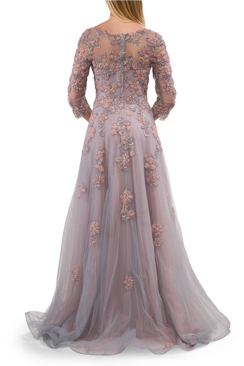 Two Tone Tulle A-line Dress with Beaded Lace Applique, Alternate, color, Pink/Silver