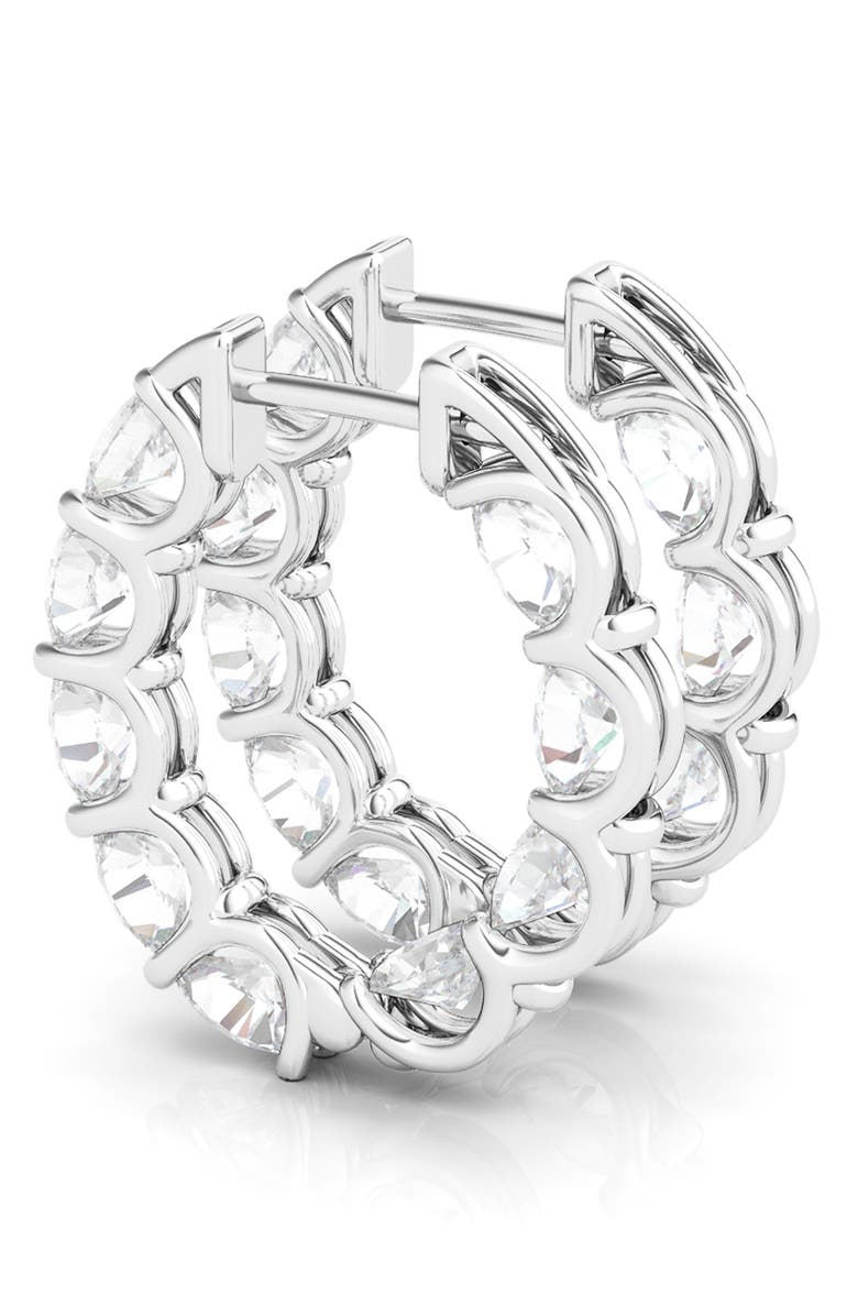 HauteCarat Oval Lab Grown Diamond Inside Out 18K Gold Hoop Earrings, Alternate, color, White Gold