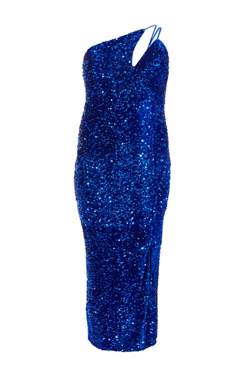 Quiz One Shoulder Cut Out Sequin Maxi Dress In Royal Blue