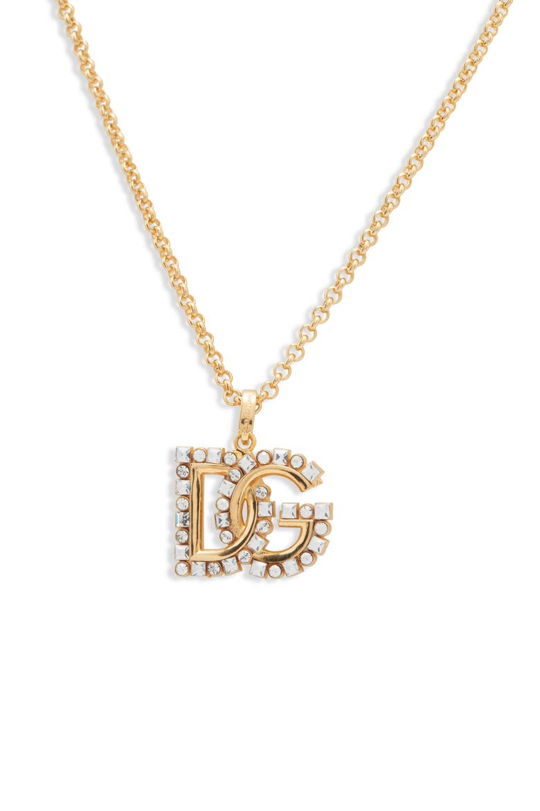 DG Logo Crystal Embellished Pendant Necklace, Alternate, color, ZOO00 ORO