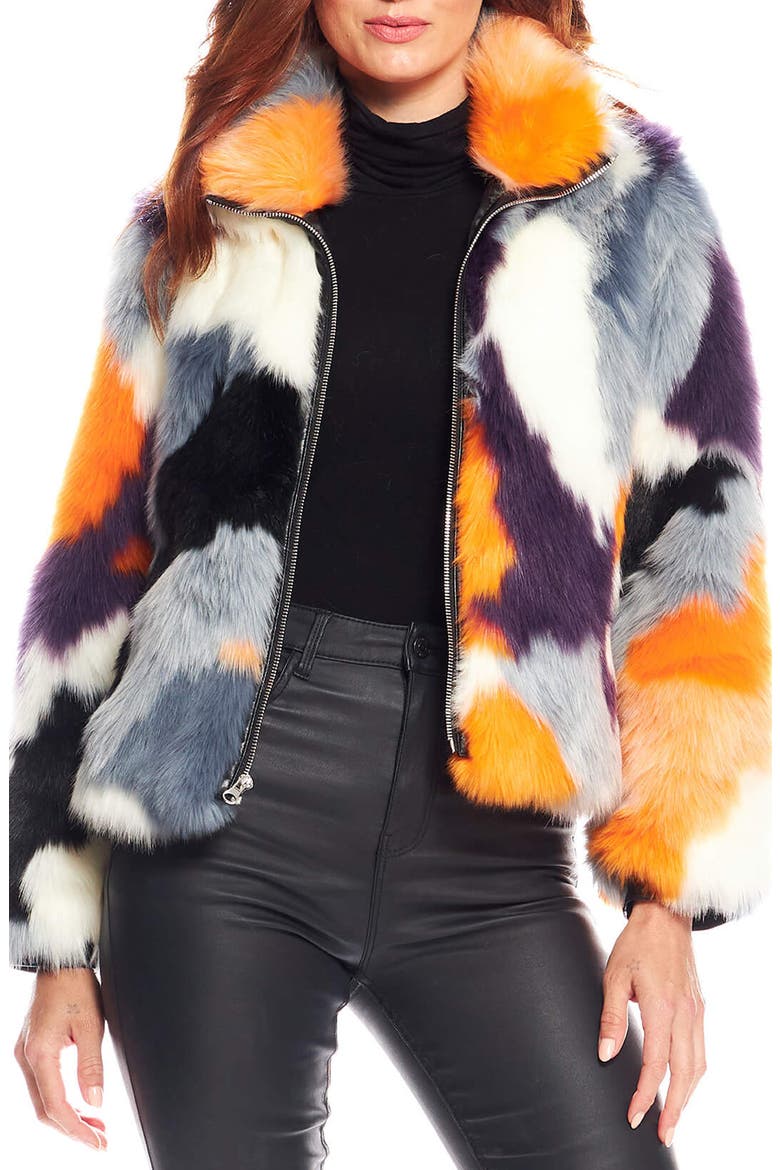 Glow Up Faux Fur Jacket, Main, color, MULTI