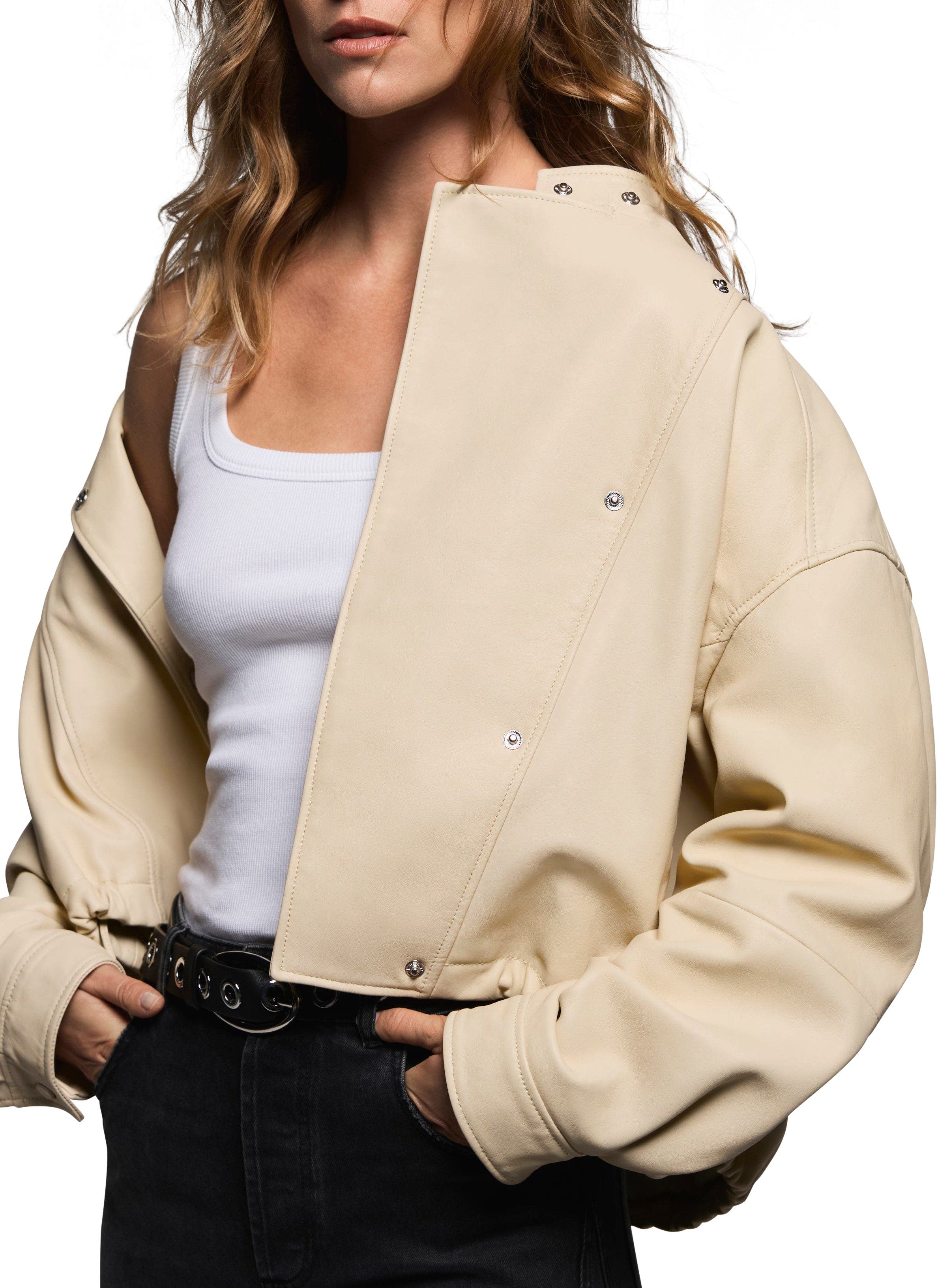 Leather Cropped Pilot Bomber Jacket - image 2