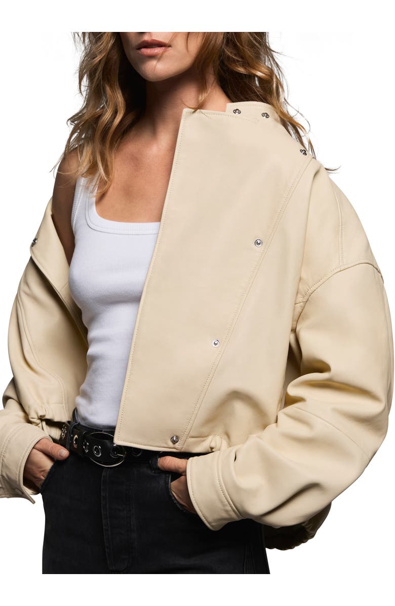 MINT VELVET Leather Cropped Pilot Bomber Jacket, Alternate, color, Yellow