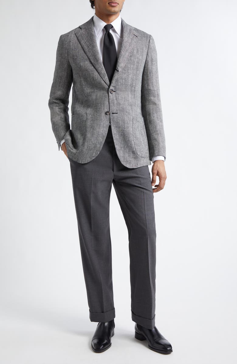 J. Mueser Waverly Linen Herringbone Sport Coat, Alternate, color, Navy