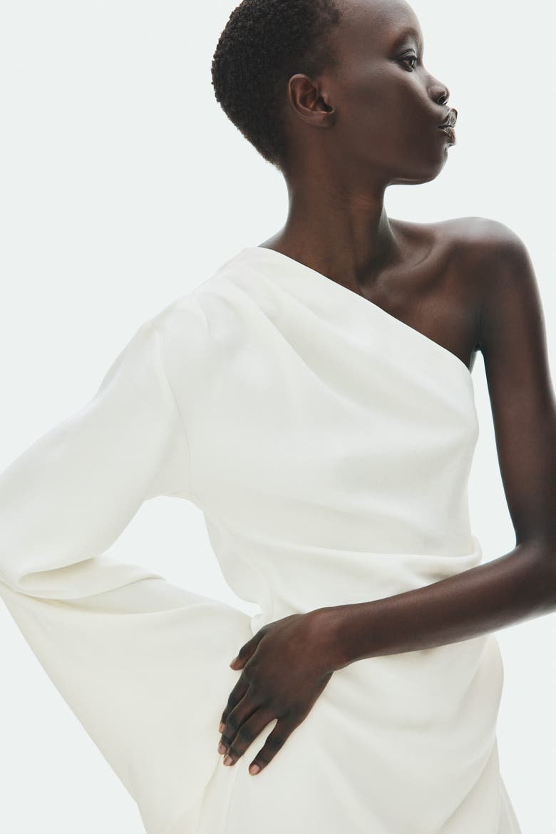 Draped Asymmetric Dress, Alternate, color, Ivory