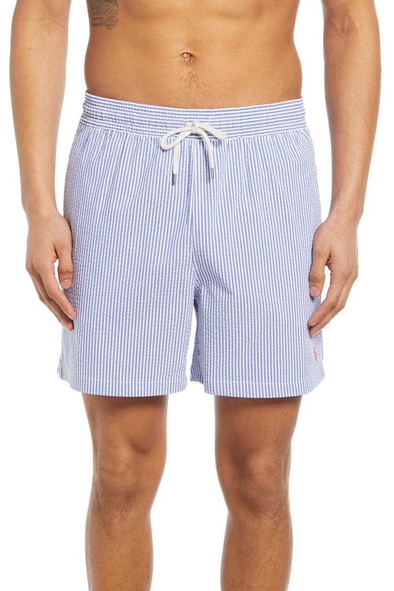 Stripe Swim Trunks, Main, color, CRUISE ROYAL SEERSUCKER