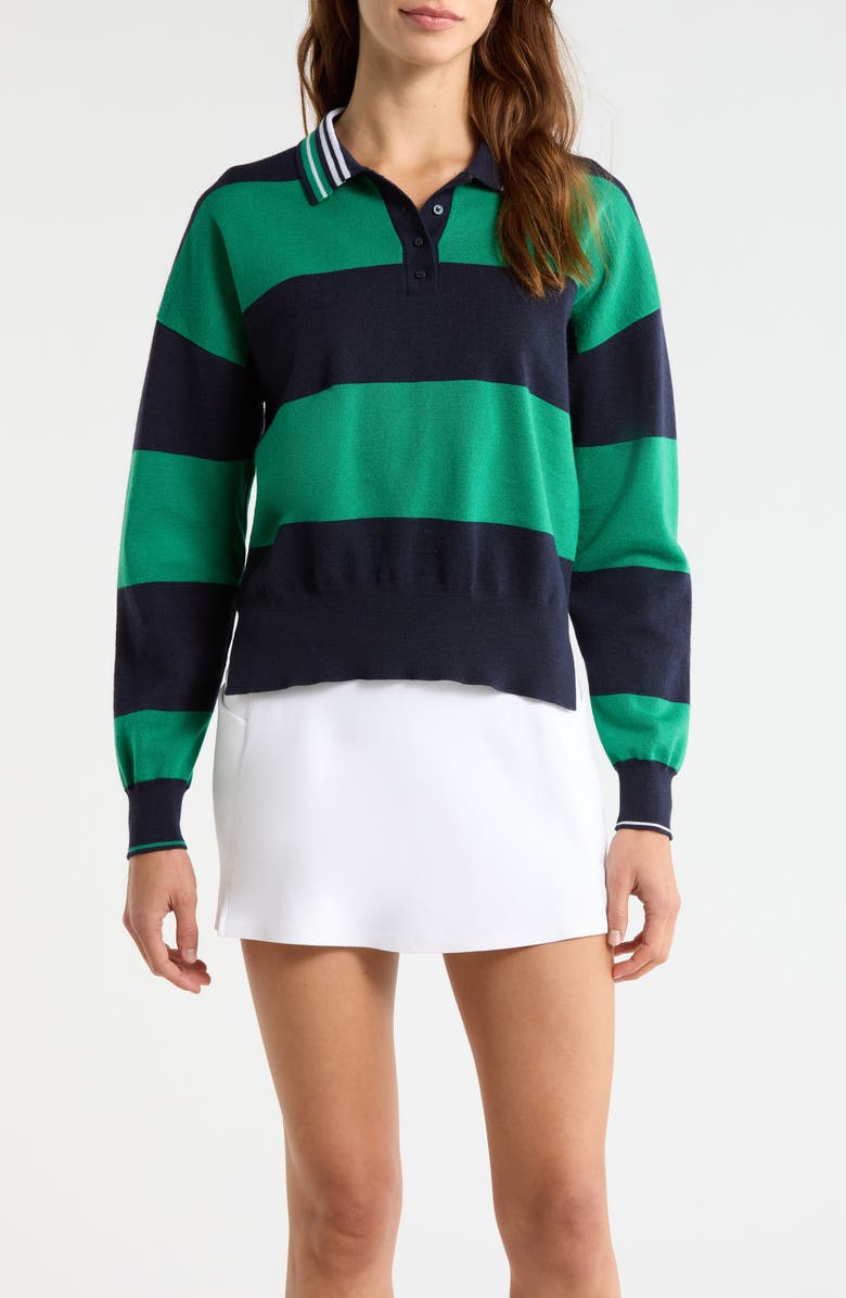 G/FORE Stripe Merino Wool Rugby Sweater, Main, color, Twilight / Dark Clover
