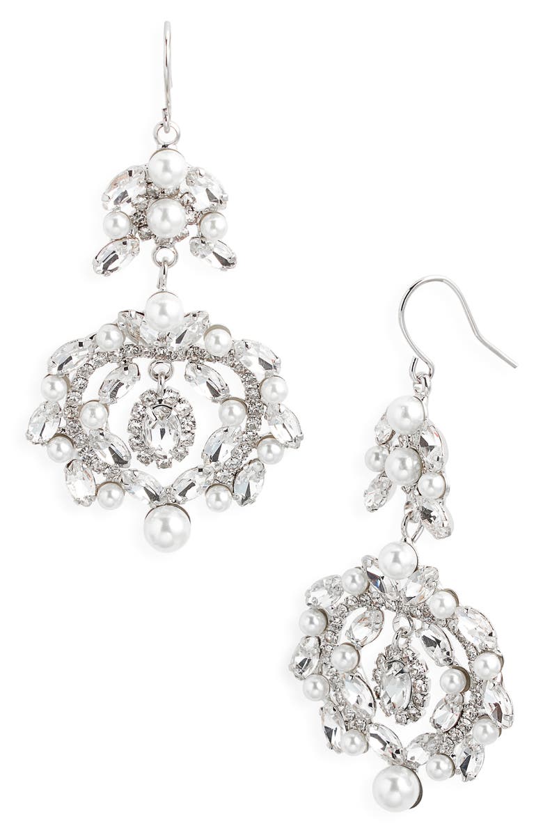 CRISTABELLE Crystal & Faux Pearl Drop Earrings, Main, color, Silver/ White