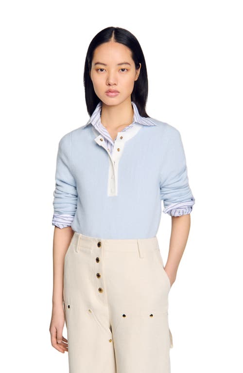 Sandro Wool-cashmere Henley Top In Sky Blue