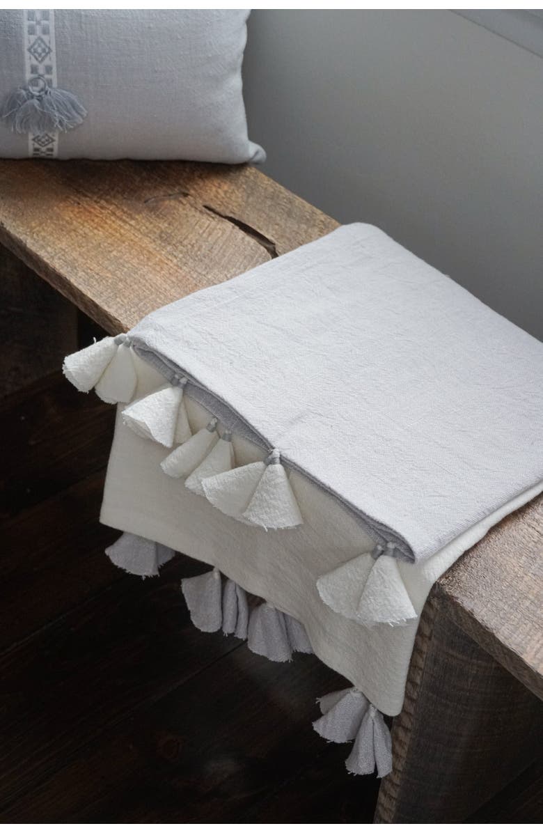 Anaya Light Grey Colorblocked Linen Blanket with Tassels, Alternate, color, Grey