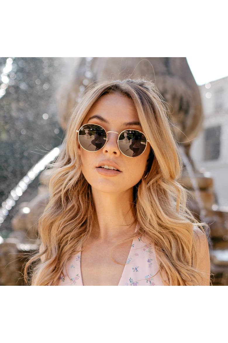 Nevada - 50mm Round Polarized Metal Sunglasses, Alternate, color, Gold Black