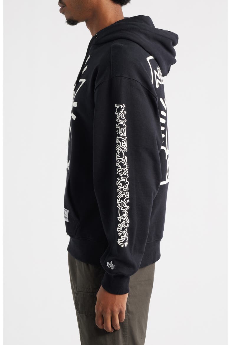 x Keith Haring Alpha Cotton Hoodie, Alternate, color, BLACK