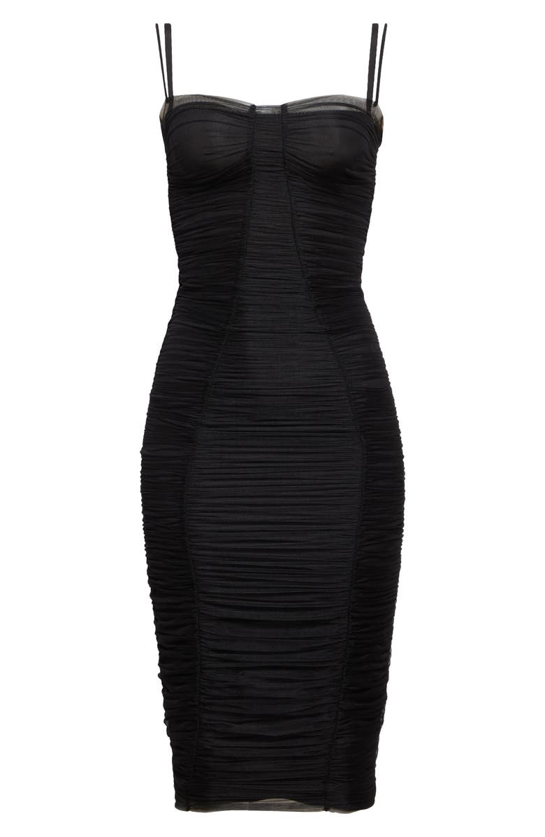 Dolce&Gabbana Sheer Ruched Mesh Midi Dress, Alternate, color, N0000 Nero