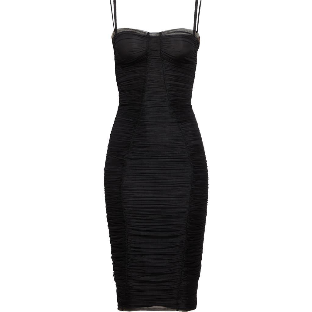 Dolce & Gabbana Dolce&gabbana Sheer Ruched Mesh Midi Dress In N0000 Nero