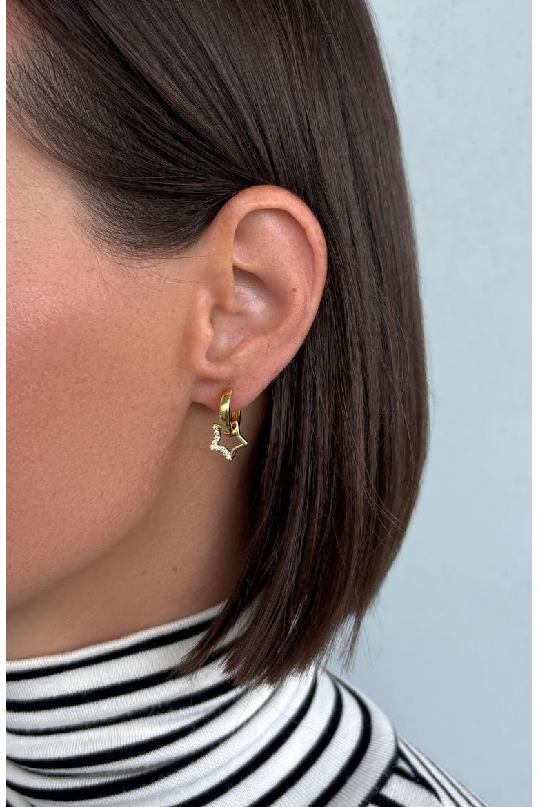 Detachable Cubic Zirconia Star Huggie Hoop Earrings, Alternate, color, GOLD