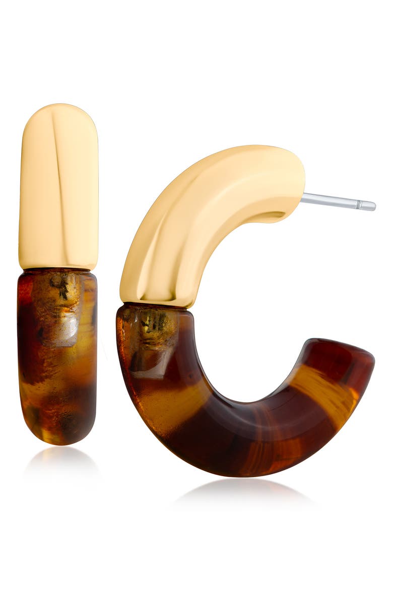 JARDIN Half Acrylic Hoop Earrings, Main, color, Tortoise/ Gold