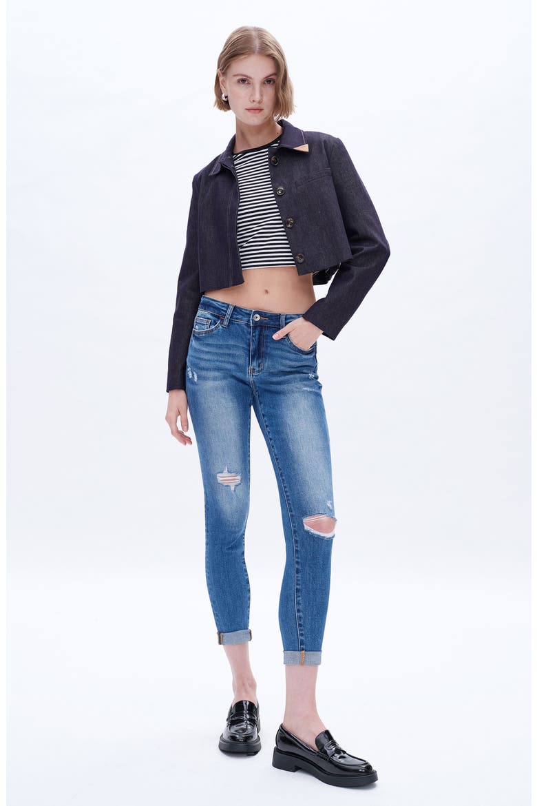 High Waist Cuffed Ankle Skinny Jeans, Alternate, color, MEDIUM BLUE