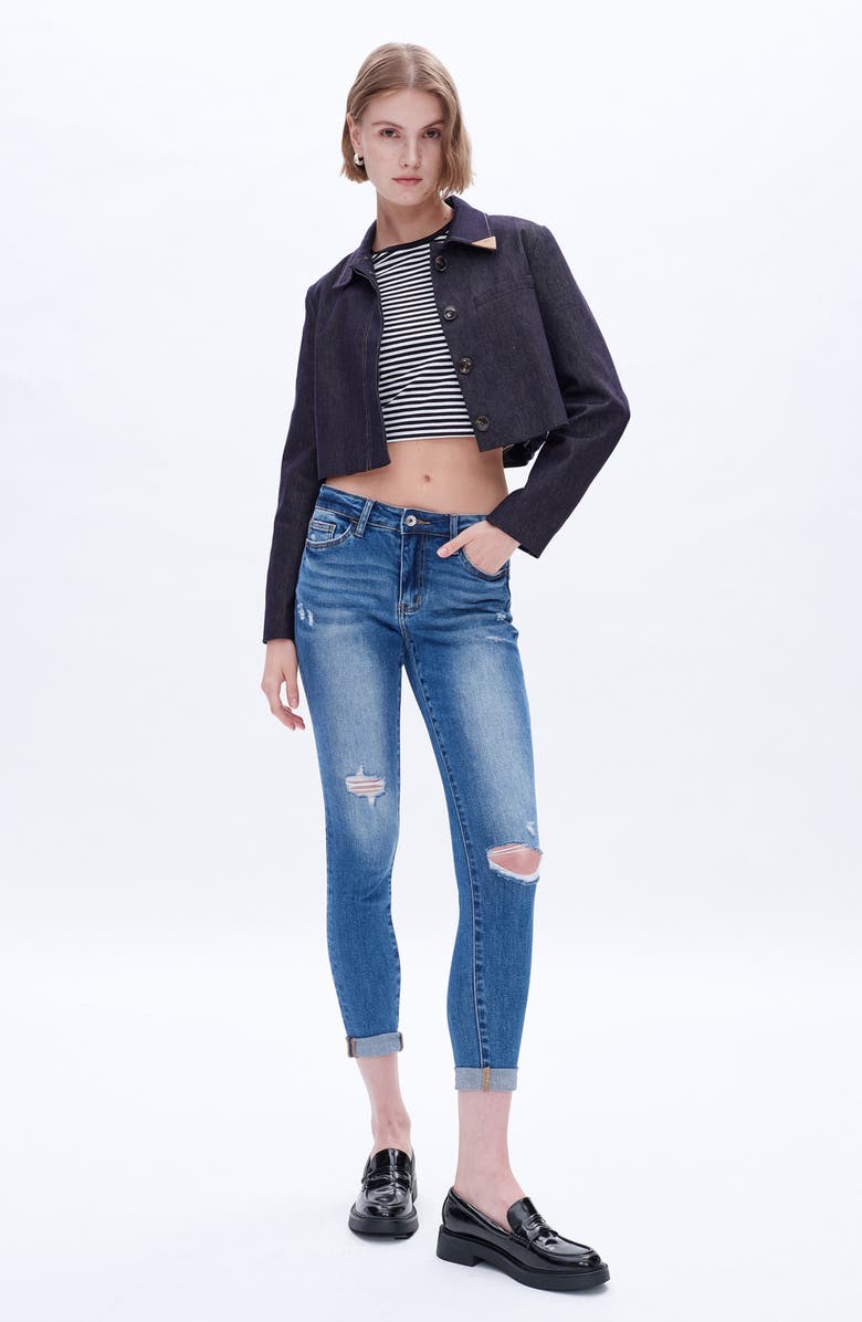 Bayeas High Waist Cuffed Ankle Skinny Jeans, Alternate, color, Medium Blue