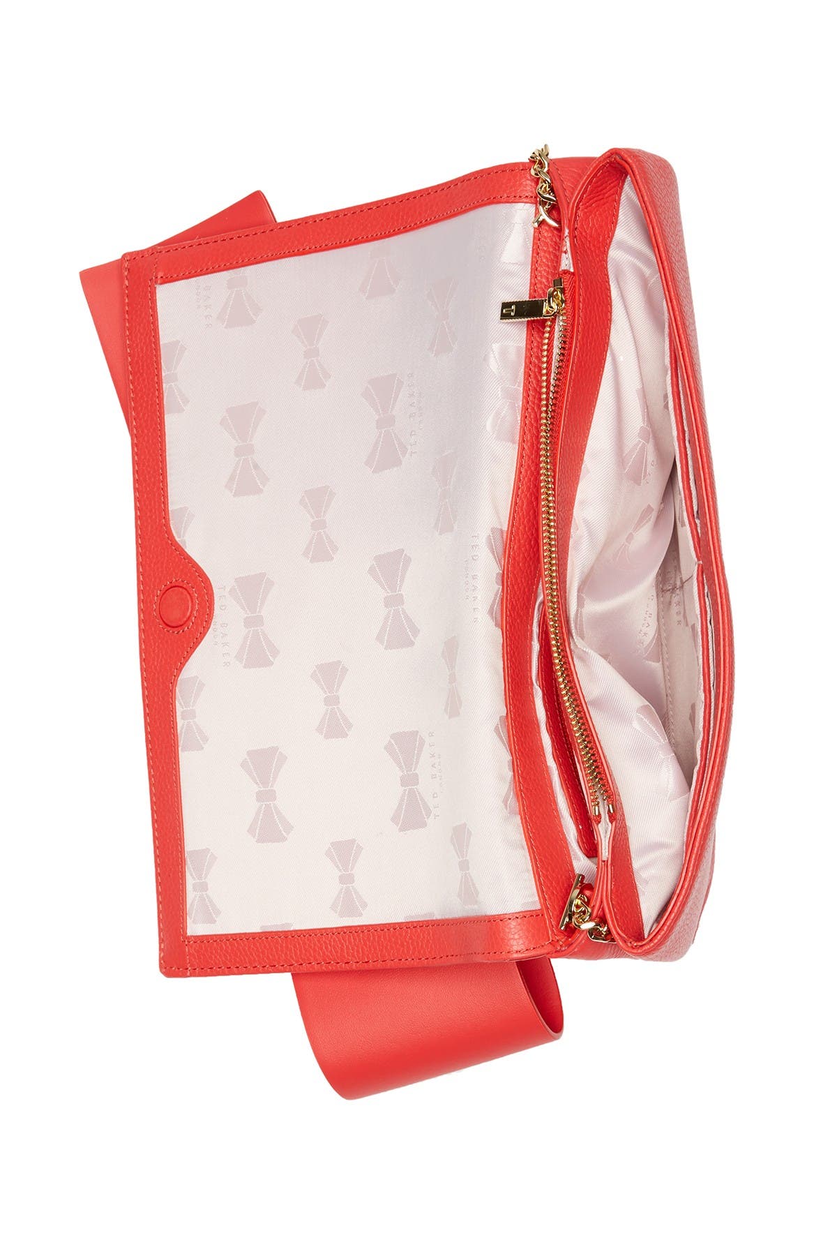 Knotted Bow Leather Clutch, Alternate, color, BRIGHT RED