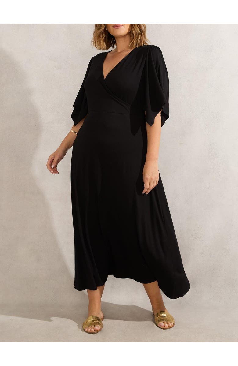 Live Unlimited Jersey Angel Sleeve Wrap Dress, Alternate, color, Black