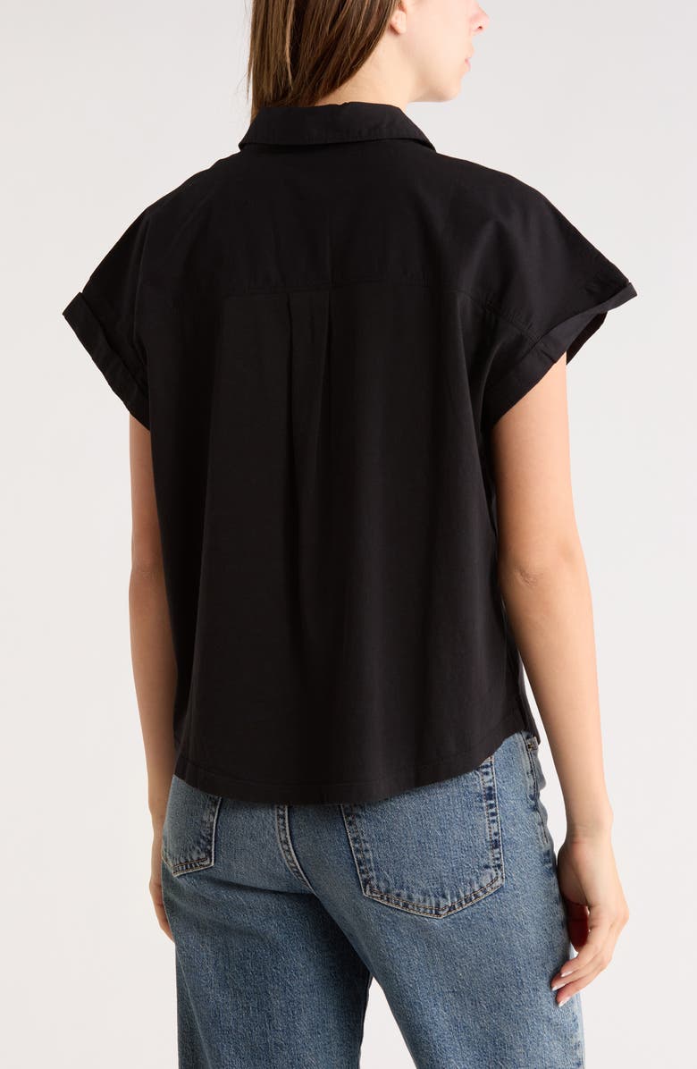 Melrose and Market Mixed Media Button-Up Shirt, Alternate, color, Black