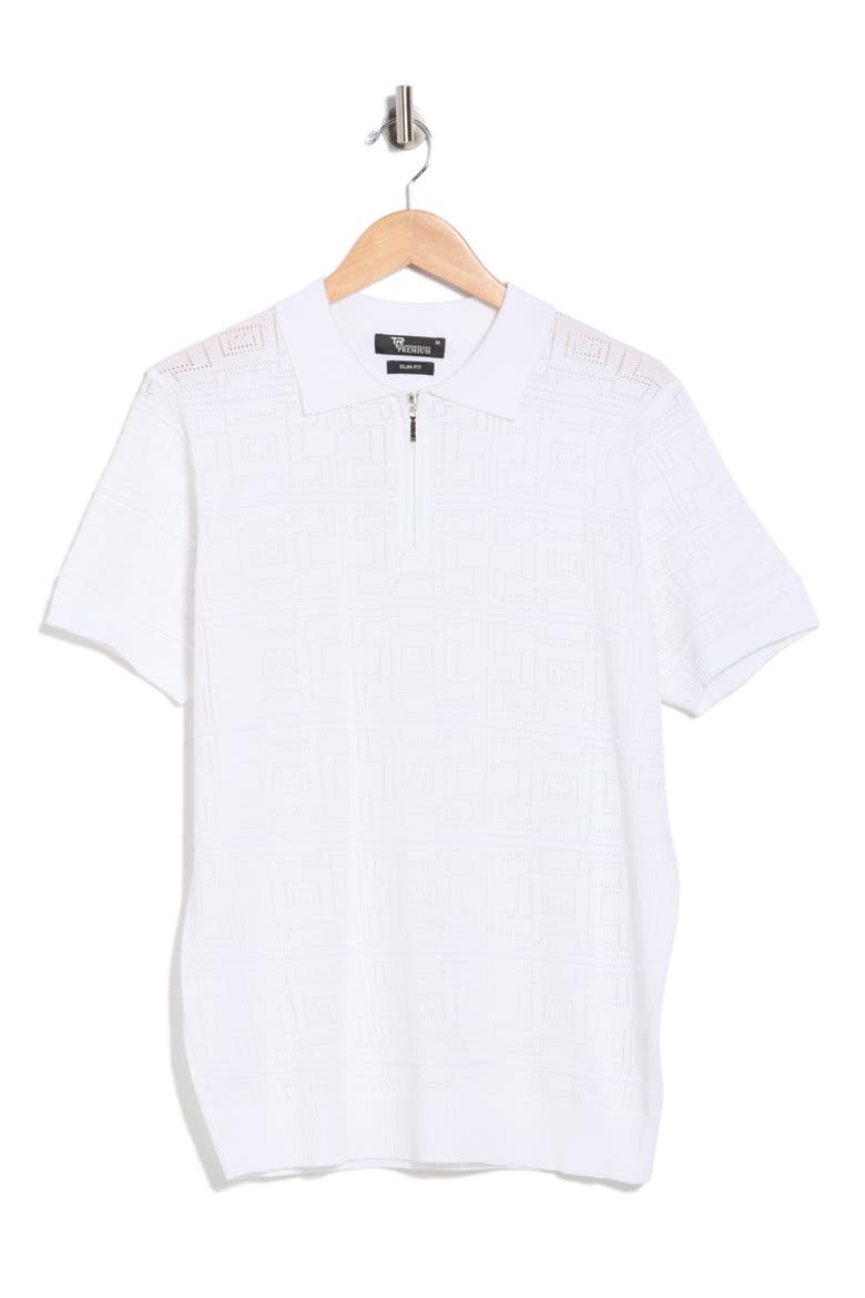 Geometric Pointelle Half Zip Sweater Polo, Alternate, color, WHITE