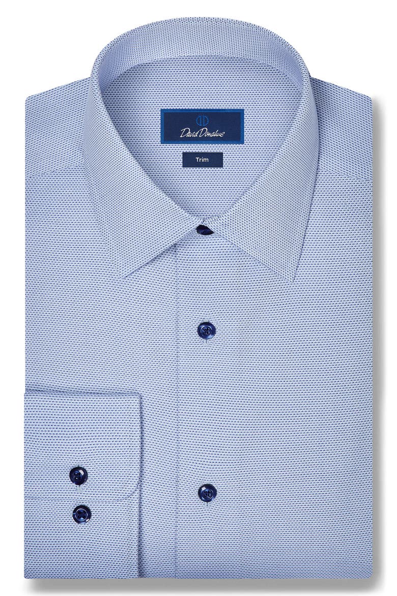 Trim Fit Cotton Microdobby Dress Shirt, Main, color, BLUE