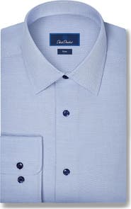 David Donahue Trim Fit Cotton Microdobby Dress Shirt