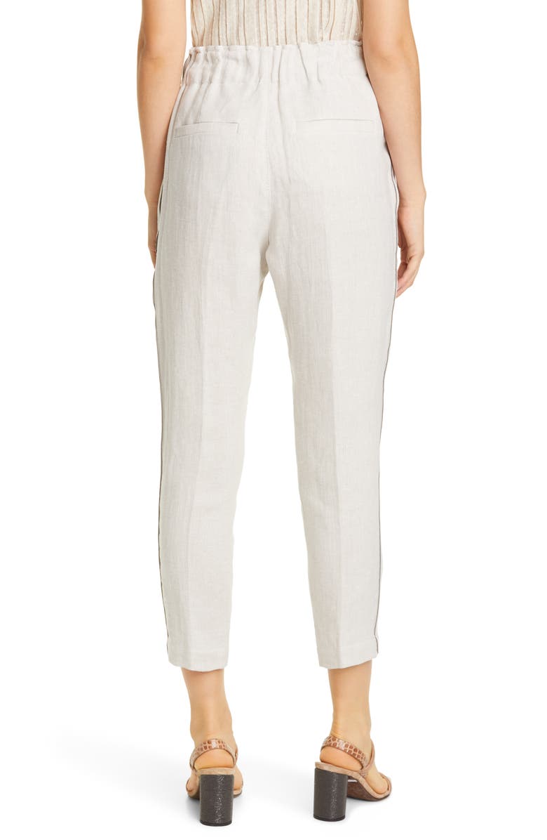 Brunello Cucinelli Monili Stripe Linen Pull-On Crop Pants, Alternate, color, 