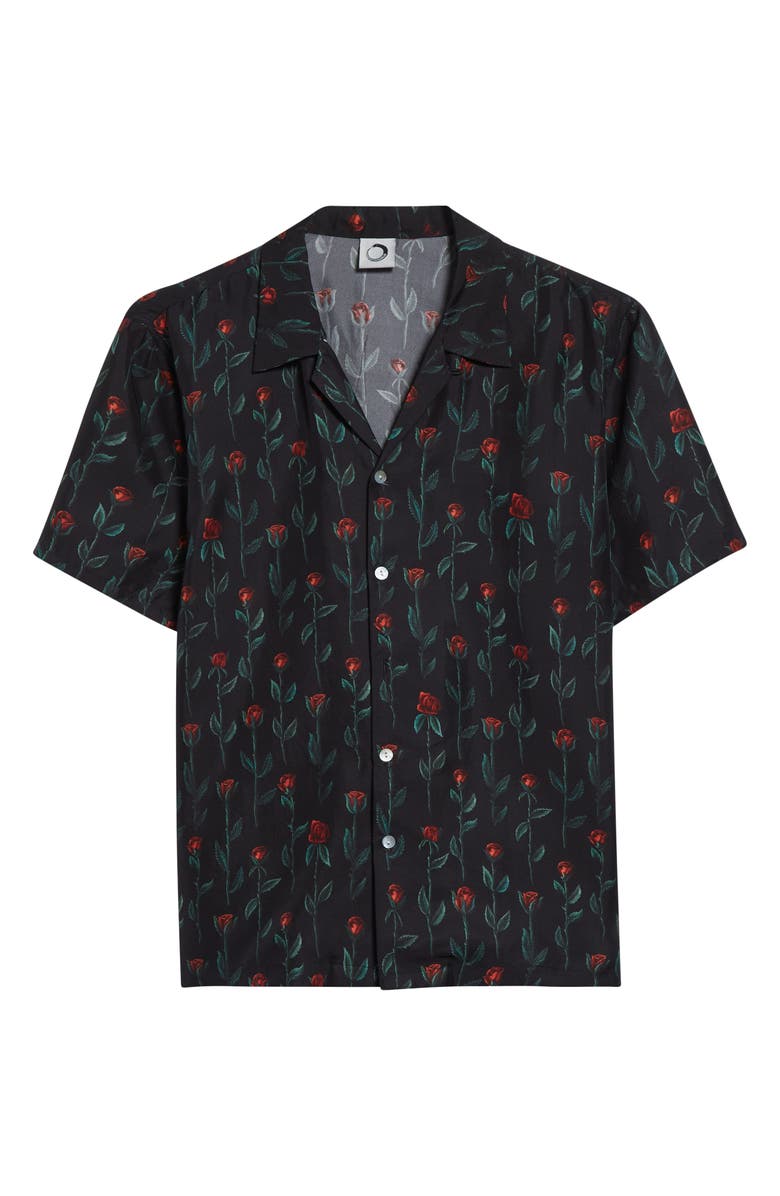 ENDLESS JOY Rose Print Silk Twill Button-Up Shirt, Alternate, color, Black/ Red