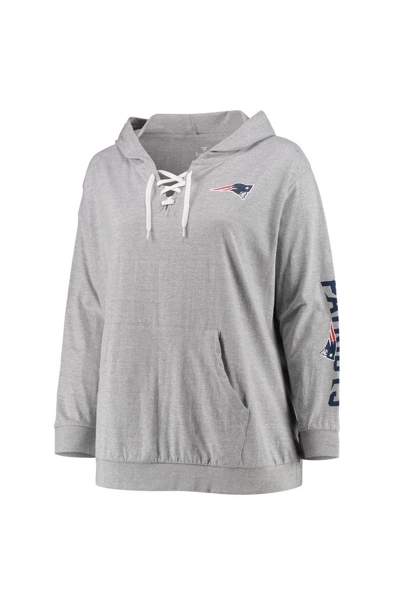 FANATICS Women's Fanatics Branded Heathered Gray New England Patriots Plus Size Lace-Up Pullover Hoodie, Alternate, color, 