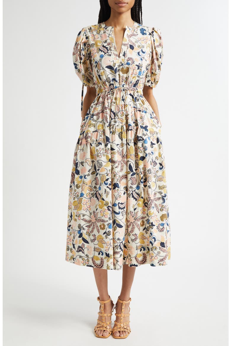Paisley Floral Cotton Midi Dress, Main, color, MAGNOLIA