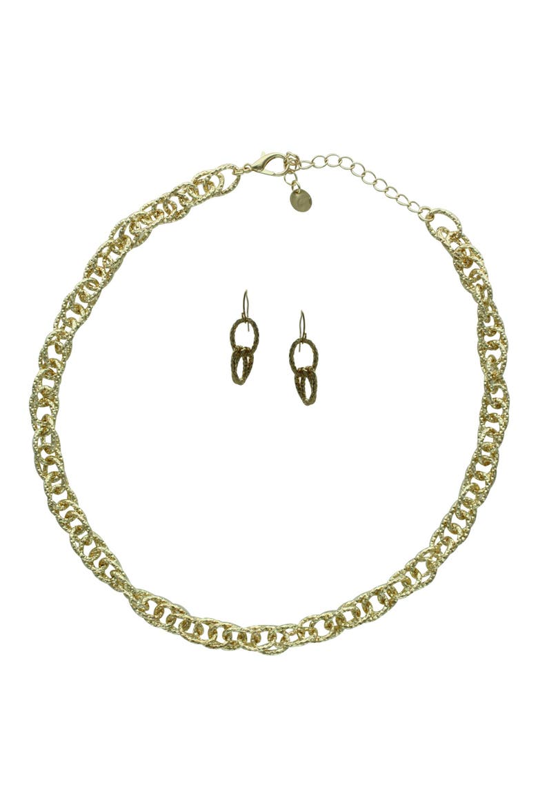 Penna Textured Chain Necklace & Earrings Set, Main, color, GOLD
