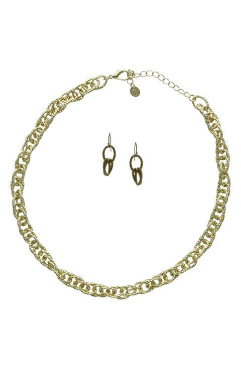 Penna Textured Chain Necklace & Earrings Set