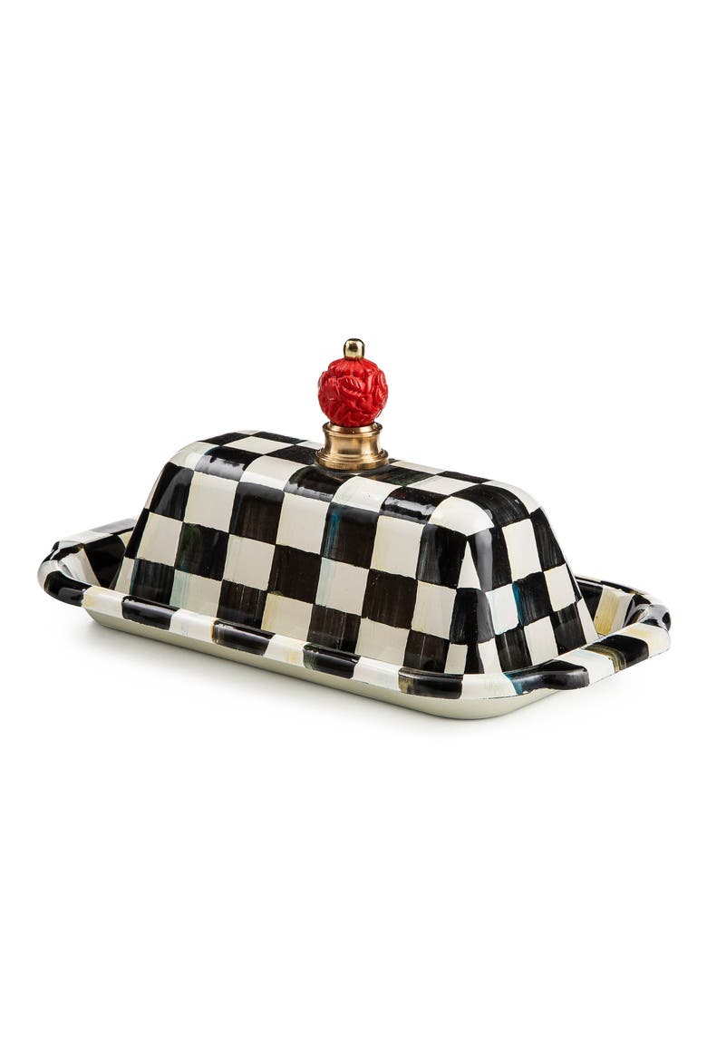 Courtly Check Enameled Steel Butter Box, Main, color, BLACK/ WHITE