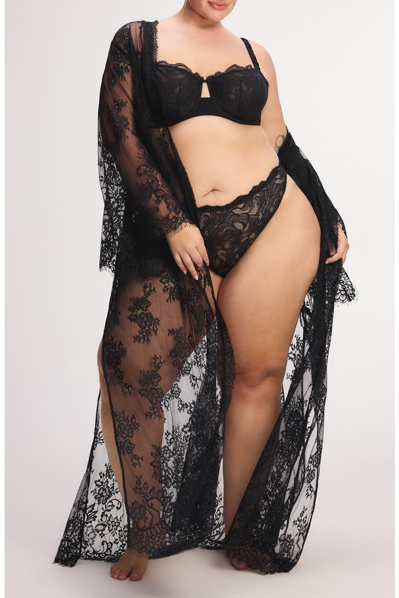Lace Flow Maxi Robe, Main, color, BLACK CAVIAR