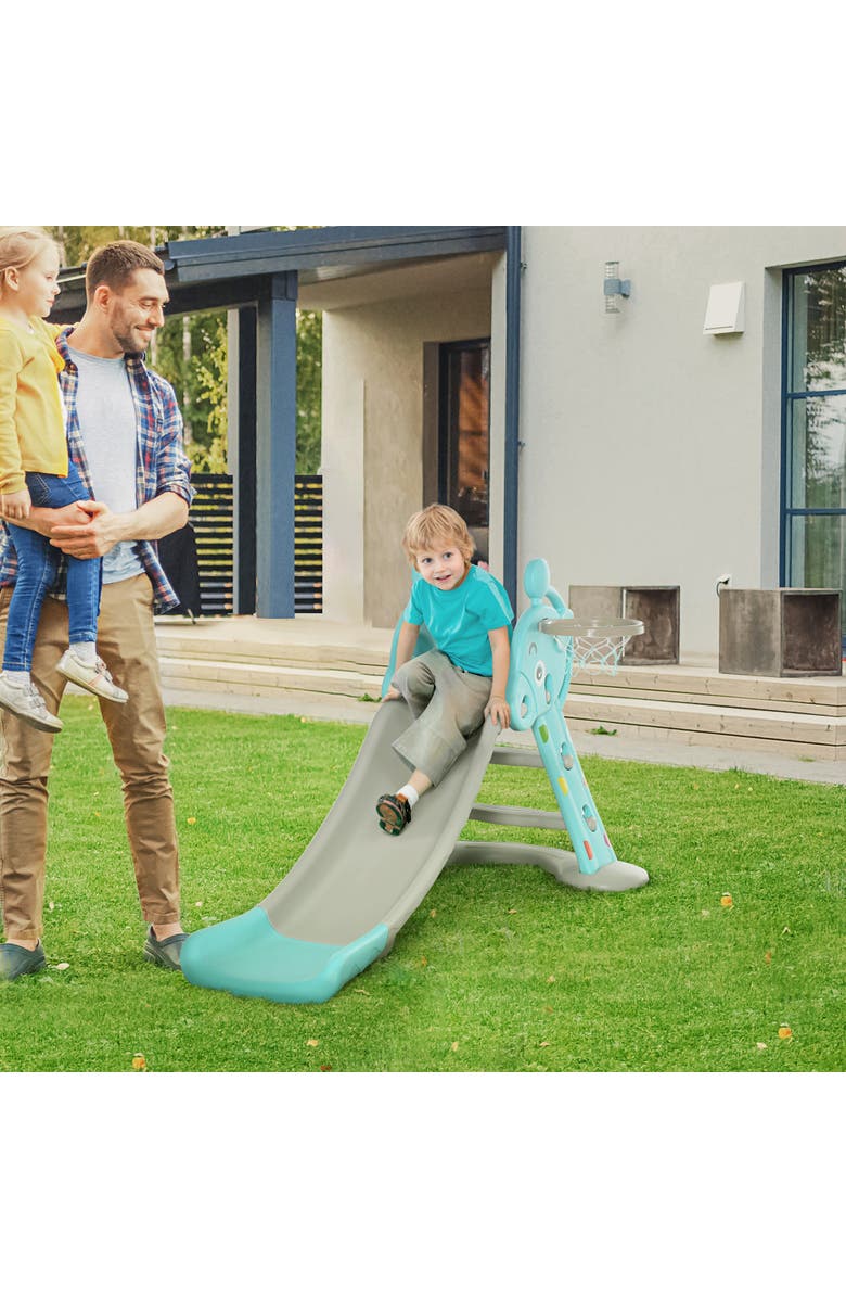 Qaba 2-in-1 Kids Slide, with Basketball Hoop, Indoor/Outdoor, Alternate, color, Blue, Grey