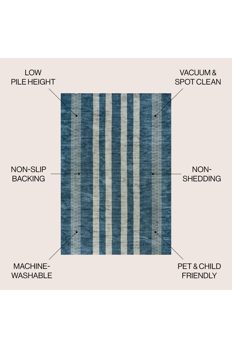 Vichy Geometric Striped Machine-Washable Area Rug, Alternate, color, Blue/Cream