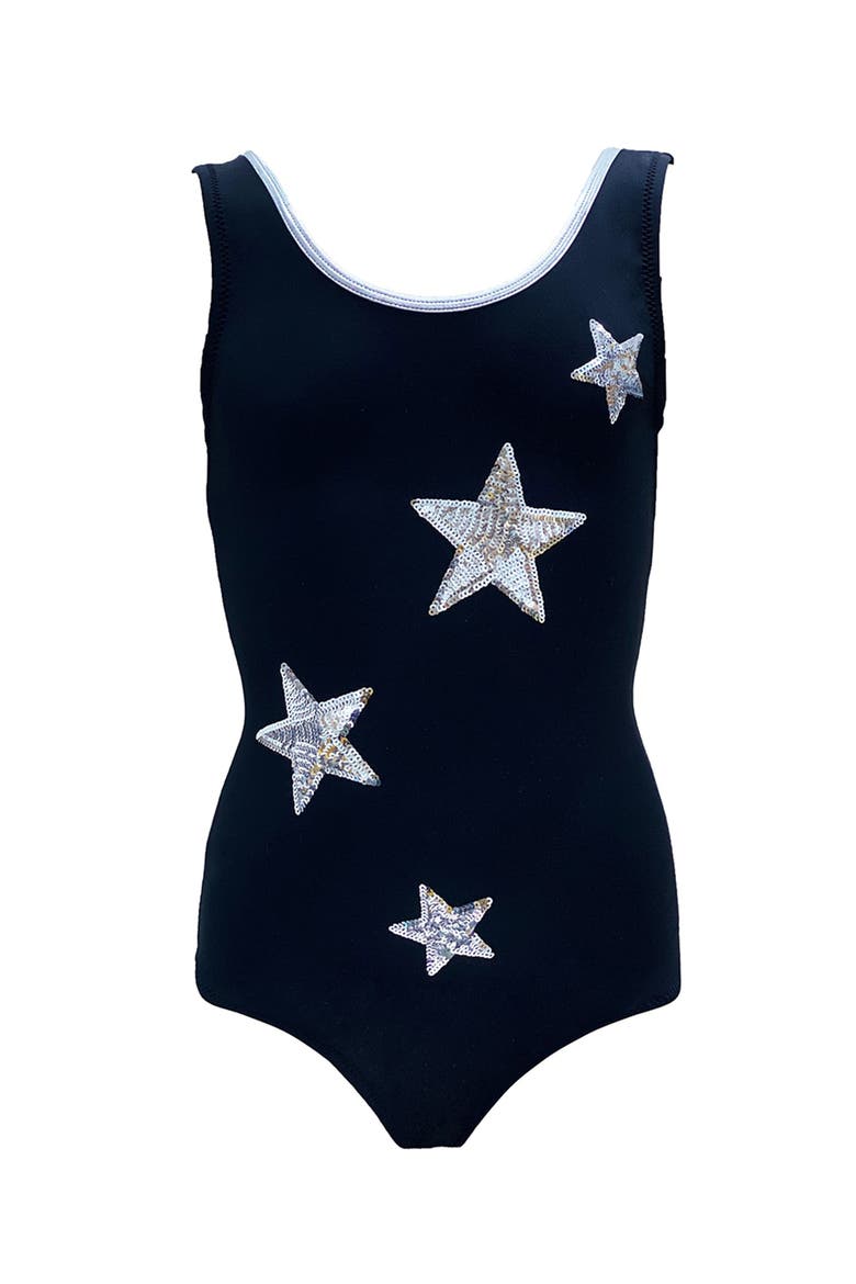 Sequin Star One-Piece Swimsuit,, Main, color, Black